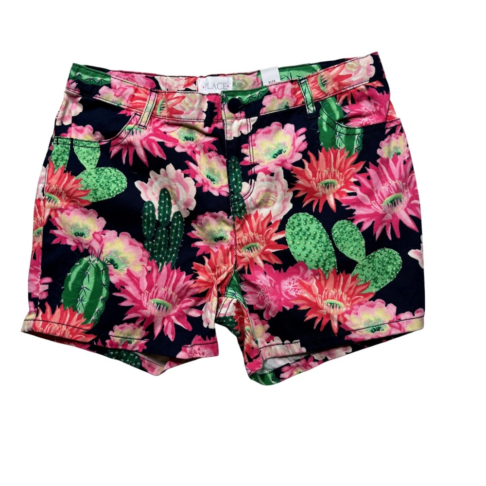 The Childrens Place Girls Size‎ 14 Cactus Floral Shorts Navy Pink Cotton #617